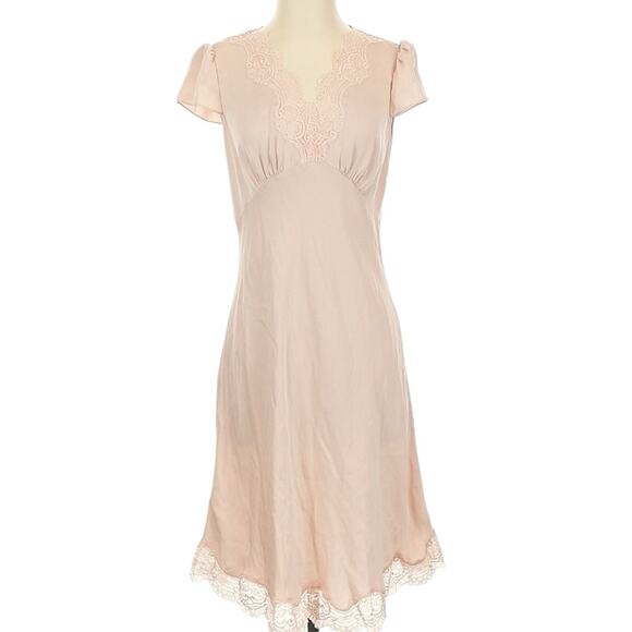 Ep Yaying Silk Garden Party Mini Cocktail Dress Lace Scalloped Hem M Pink - Picture 1 of 10